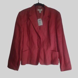 Talbots Women's Blazer Size 14 Irish Linen Red Two Button Collar Pockets Front